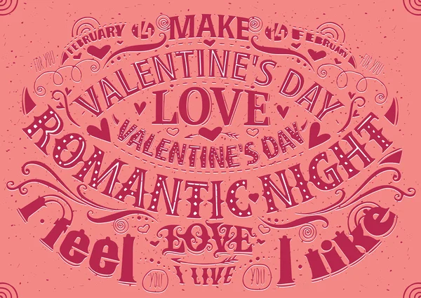 Postal del día de San Valentín con letras — Vector de stock