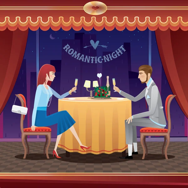 Romantische datum in een restaurant — Stockvector