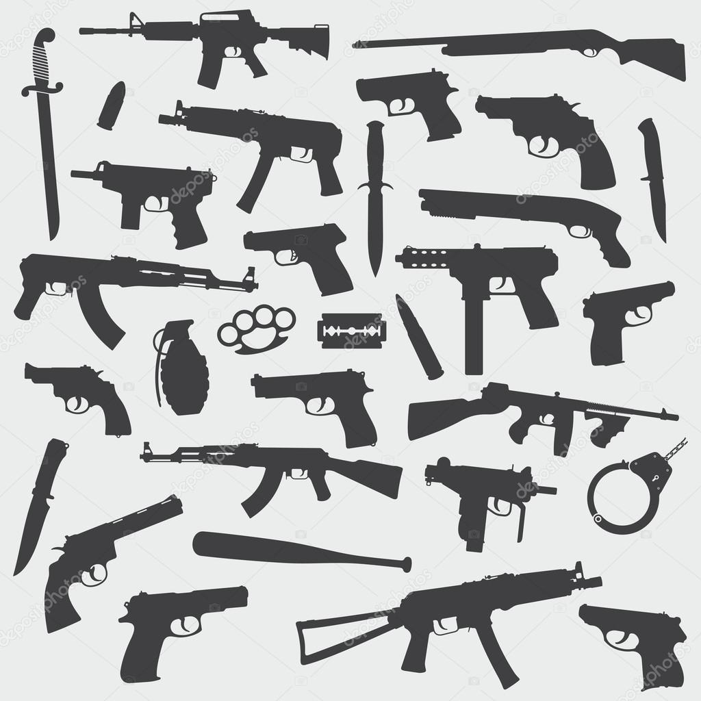 Guns on a light background Vector Silhouette