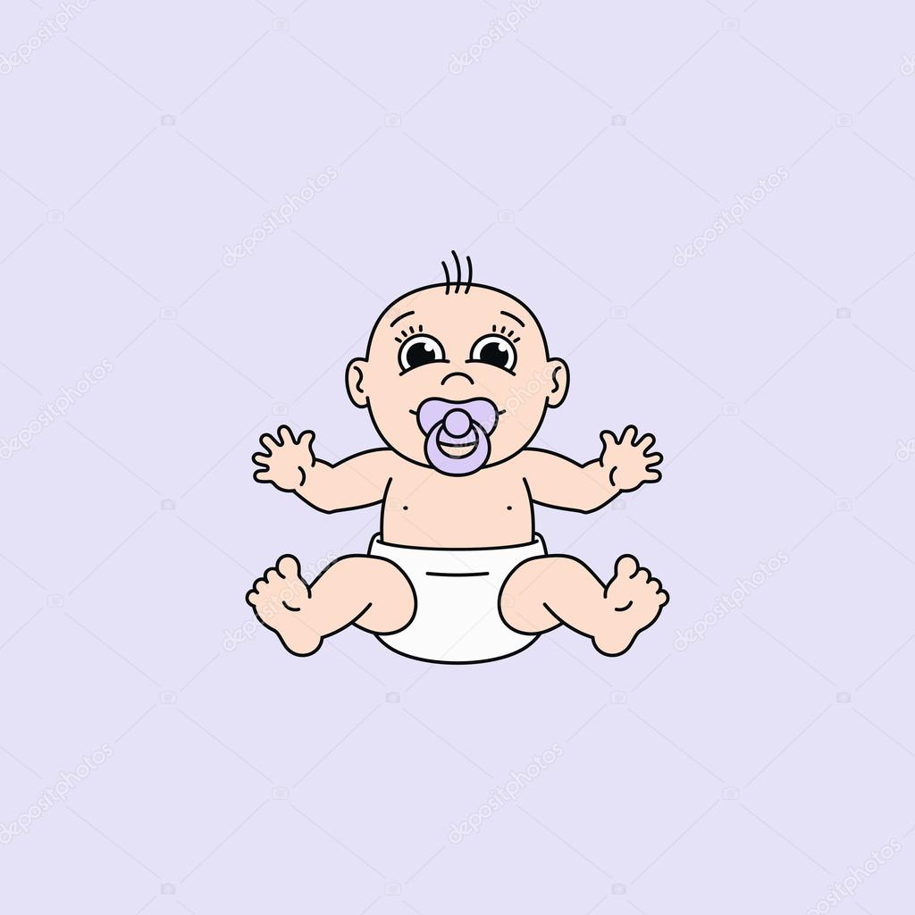 Cute Baby with Pacifier Vector Illustration