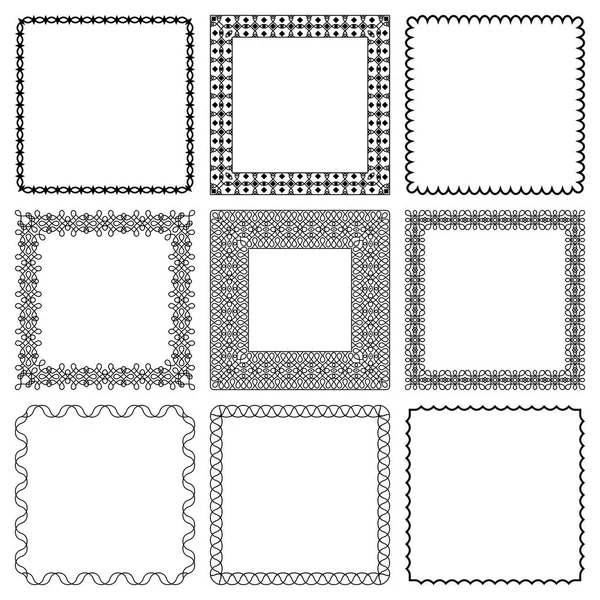 Vektor Set Von Quadratischen Rahmen Aus Geflochtenen Linien Gruppe Eleganter — Stockvektor
