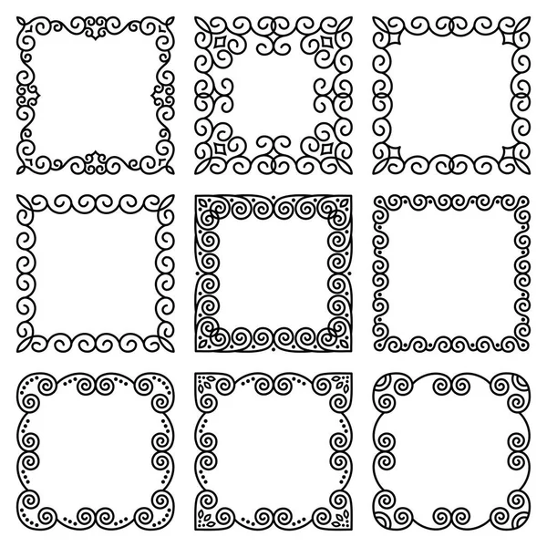 Ensemble Vectoriel Cadres Carrés Style Oriental Bel Ornement Abstrait Linéaire — Image vectorielle