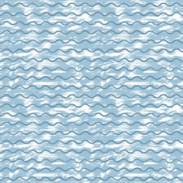 带蓝色波浪的矢量海背景和用丙烯酸油墨手绘的白色笔画 设计创意背景 纺织品印刷 — 图库矢量图片