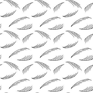 Beyaz arkaplana elle boyanmış mürekkepsiz siyah kürk ağacı dallarının uçsuz bucaksız deseni. Tasarım ve dekorasyon ambalaj kağıdı, mendil ve tekstil için basit minimalist desen.