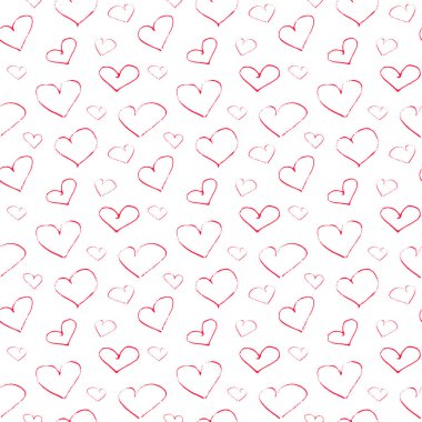 Beyaz arka planda mürekkep kırmızısı kalplerin sonsuz, kusursuz romantik deseni. Dekorasyon ve tasarım ambalajları için, kağıt, kumaş, tekstil, sevgililer günü romantik, nazik bir şekilde.