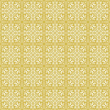 Geleneksel doğu etnik tarzında kusursuz bir geçmişi var. Geometrik çiçekli sanat süsü, altın, beyaz. Selamlama, doğum günü, kart, düğün, menü, yatak üzerine baskı için tasarım şablonu