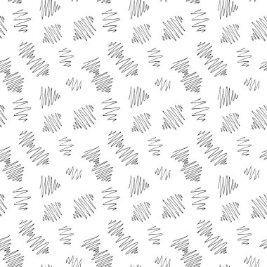 Basit minimalist tarzda beyaz arka plana çizilmiş mürekkepsiz siyah bebek karalamalarının sonsuz deseni. Paket, kağıt, kumaş, tekstil üzerine tasarım ve baskı yapmak için..