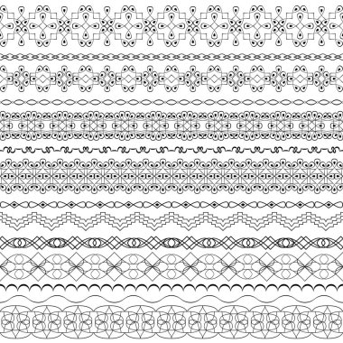 Doğu tarzında gösterişsiz sınırlar oluşturun. Davetiyeler, doğum günü ve tebrik kartları ve sertifika için çizgi sanat eseri çerçevesi. Dosya içerisindeki fırça, stok vektörü  