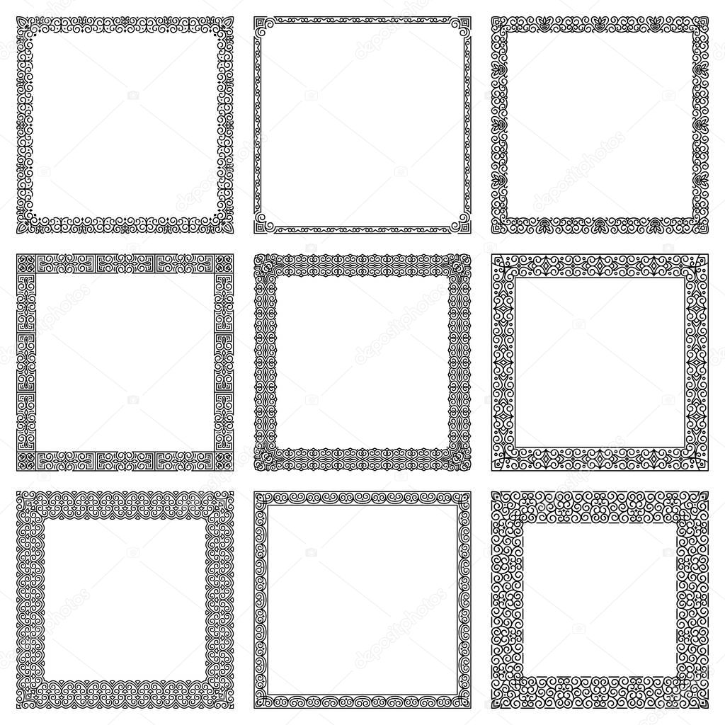 Set of vector square frames in traditional East style. Classic and modern oriental ornament for design, decoration of book page, menu, poster, invitation card, banner, flyer, brochure, print on paper