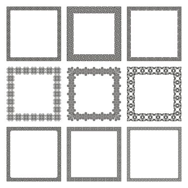 Vector set of square frames with geometric antique traditional Greek ornament. A collection of elegant linear borders. Pattern for social media design, poster, invitation, web banner, greeting card clipart