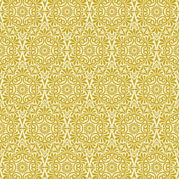 Etnik Yunan tarzında kusursuz bir süs. Güzel çiçekli fayanslar, beyaz üzerinde tekrar eden altın desenler. Geleneksel Yunan motifi, kağıda basmak için Roma motifi, dekorasyon tekstili, tasarım duvar kağıdı 