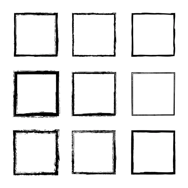 Set Von Vektorrechteckrahmen Und Rahmen Die Mit Schwarzen Tuschebürsten Isoliert — Stockvektor