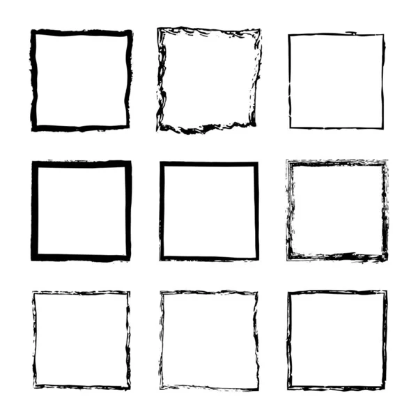 Vektor Set Quadratischer Schlampiger Schwarzer Tintenrahmen Von Hand Gezeichnet Dünner — Stockvektor
