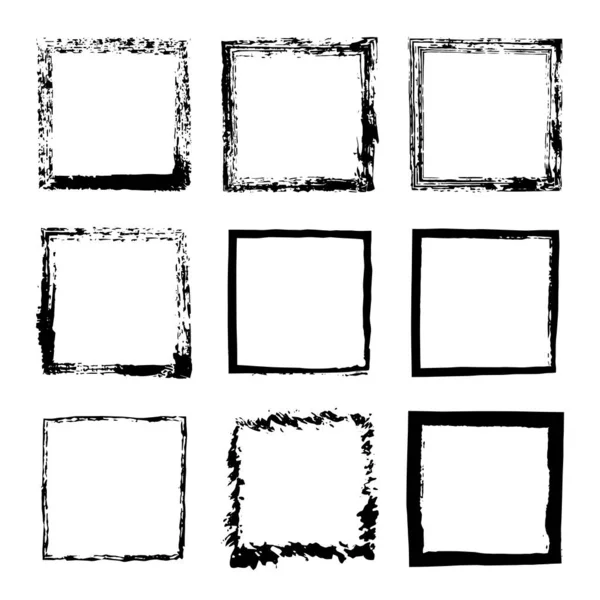 Vektor Set Quadratischer Schlampiger Schwarzer Tintenrahmen Von Hand Gezeichnet Dicke — Stockvektor