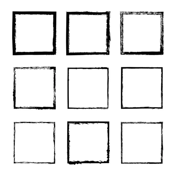 Vektor Set Quadratischer Schlampiger Schwarzer Tintenrahmen Von Hand Gezeichnet Dünner — Stockvektor