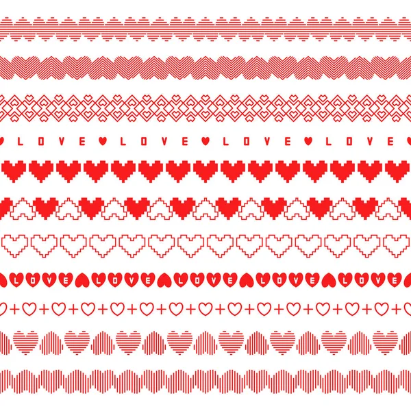 Векторный Набор Современных Бесконечных Линейных Кистей Сердцами Модное Пиксельное Искусство — стоковый вектор