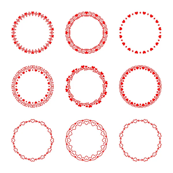 Vektorová Sada Kulatých Rámečků Srdcem Starém Moderním Romantickém Milostném Stylu — Stockový vektor