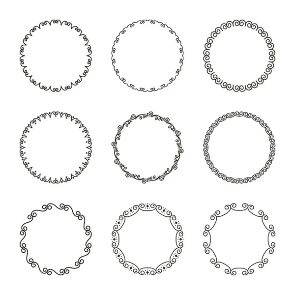 Conjunto Vectorial Sencillos Marcos Redondos Estrechos Con Florituras Rizos Estilo — Archivo Imágenes Vectoriales