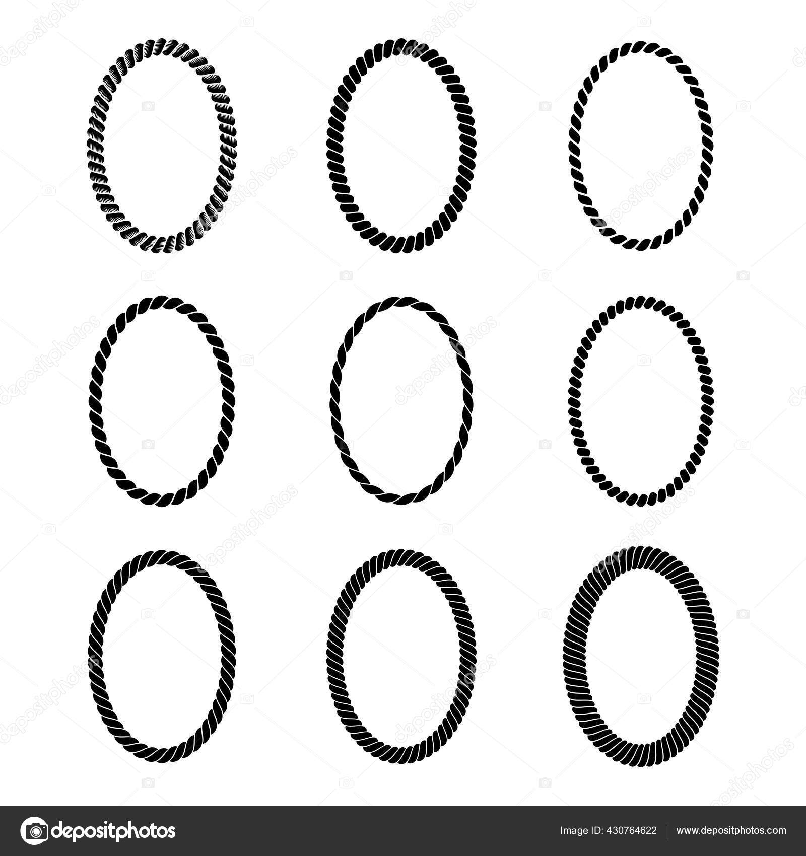Vector Set Monochrome Black Oval Rope Frame Collection Thick Thin Stock