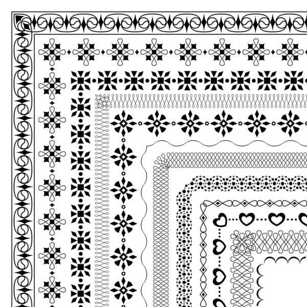 Set Vectorborstels Met Buitenste Hoekelementen Moderne Vintage Stijlen Grenzen Creëren — Stockvector
