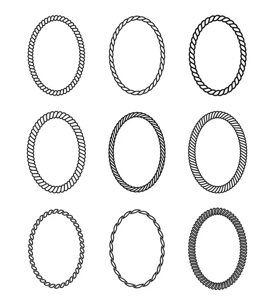 Vector Rope Set Oval Frames Collection Thick Thin Borders Isolated — Stock Vector