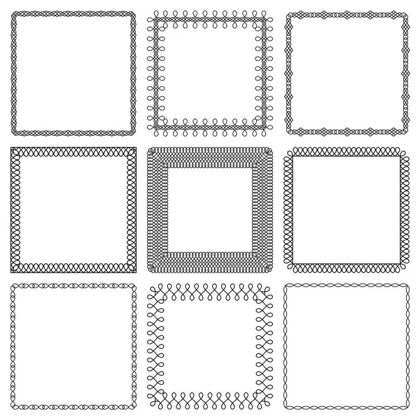 Ensemble Vectoriel Cadres Carrés Partir Lignes Tressées Collection Cordes Torsadées — Image vectorielle