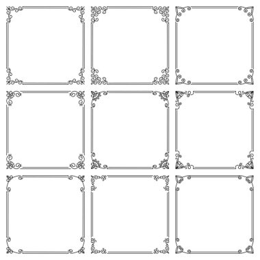 Çiçek süsüsüyle kare çerçeve vektörü. Şık, gösterişli, girdaplı, klasik sınırlar. Kapak tasarımı ve dekorasyonu, web siteleri, broşürler, broşürler, el ilanları, selamlama, düğün kartları, davetiyeler