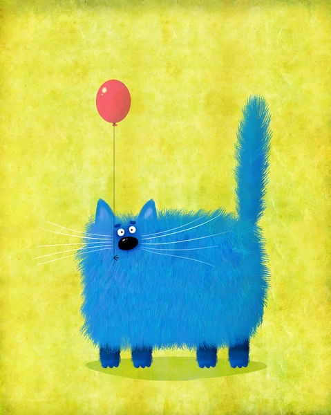 Grande azul gato celebración rosa globo — Foto de Stock
