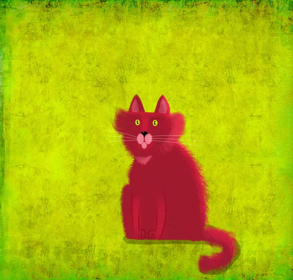 Red Fluffy Cat With Yellow Eyes On Yellow Background — Stock Photo, Image