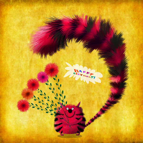 Котенок на день рождения с длинным хвостом
 