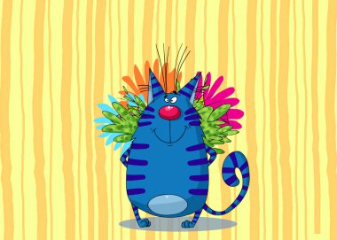 Blue Cat with Flowers behind its Back clipart