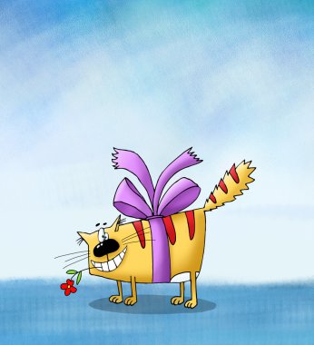Cat-Present Holding a Flower in Mouth clipart