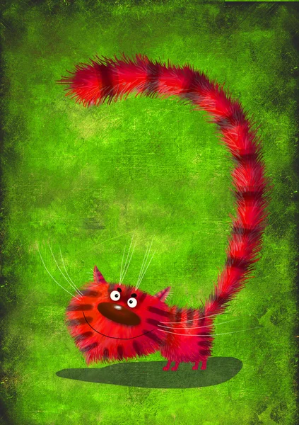 Red Smiling Kitten On the Green Background — Stock Photo, Image