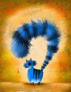Funky Blue Cat with Mushroom in Mouth clipart