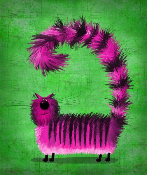 Macho rosa esponjoso gato en el verde fondo — Foto de Stock