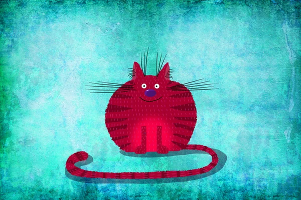 Red Round Cat on the Blue Background — Zdjęcie stockowe