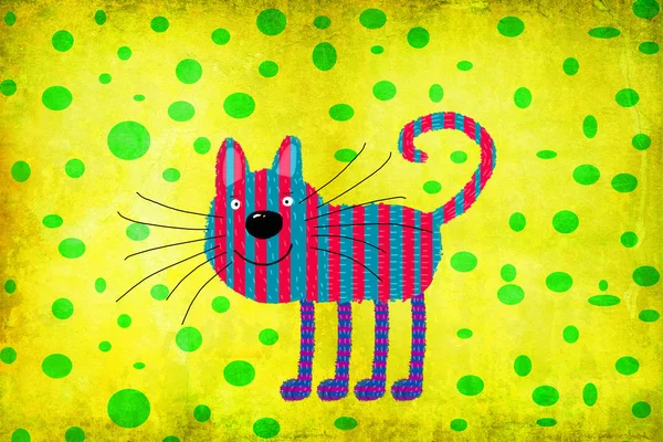 Rainbow Cat on the Spotted Yellow Spotted Background — Stock Photo, Image