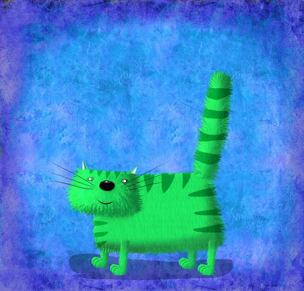 Gato verde no fundo do gradiente violeta — Fotografia de Stock