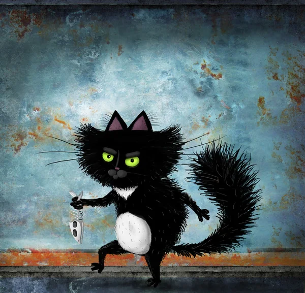 피쉬 해골와 Slinking 검은 고양이 — 스톡 사진