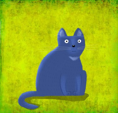 Mor kedi kireç arka plan üzerinde oturan 