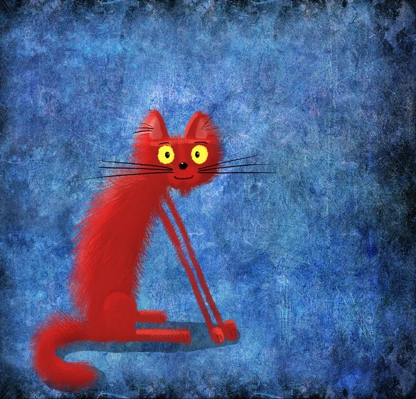 Gatito rojo con ojos amarillos sobre fondo azul — Foto de Stock