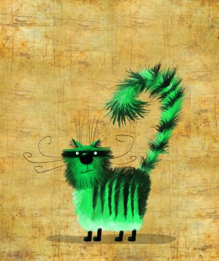 Green Striped Cat on Sand Colored Background  clipart