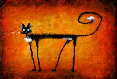 Kahverengi zemin üzerinde ince siyah kedi