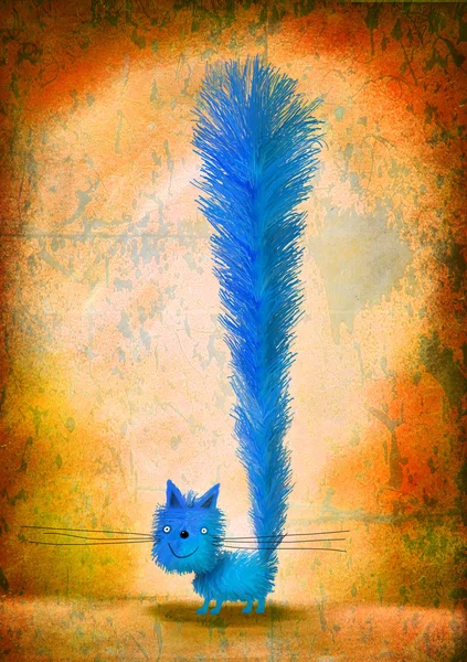 Little Blue Kitten with Very Long Tail — Stock Photo, Image