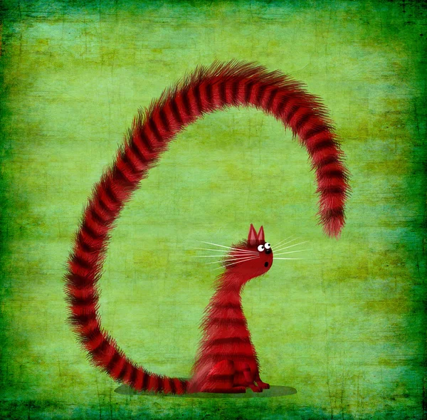 Red Surprised Cat em fundo verde — Fotografia de Stock