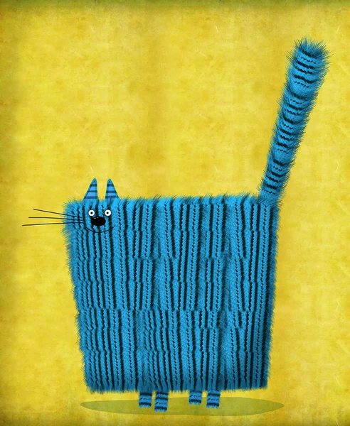 Blau gestrickte Katze auf lindgelbem Hintergrund — Stockfoto