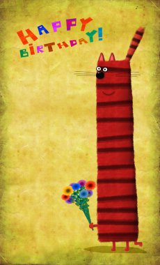 Çiçek grup ile kare çizgili kedi 