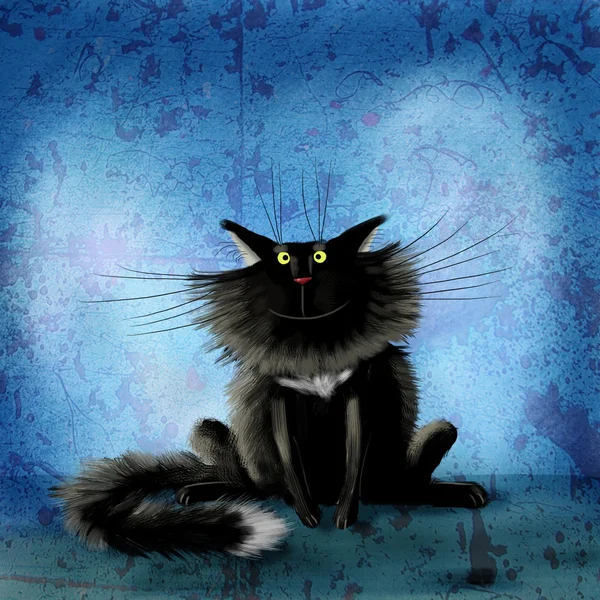 Black Sitting Cat with Yellow Eyes — стокове фото
