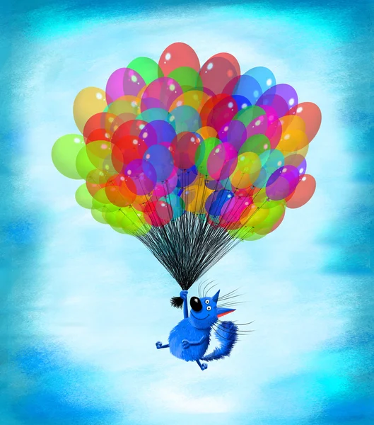 Uçan balon demeti ile kedi
