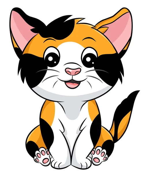 Cute Calico Cat Desenho Animado Ilustração Vetorial — Vetor de Stock